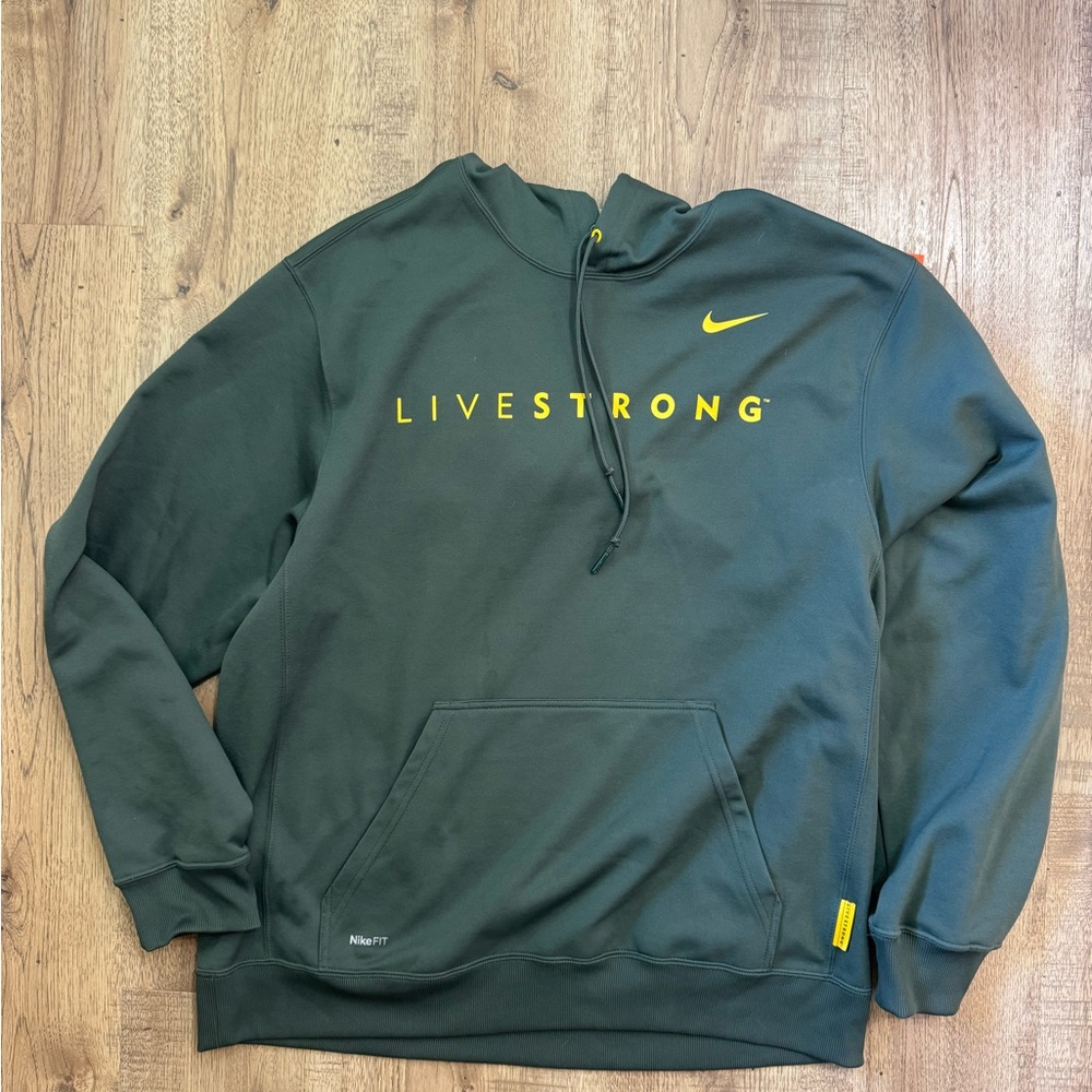Nike Men's Dark Green Hoodie with Yellow Accents